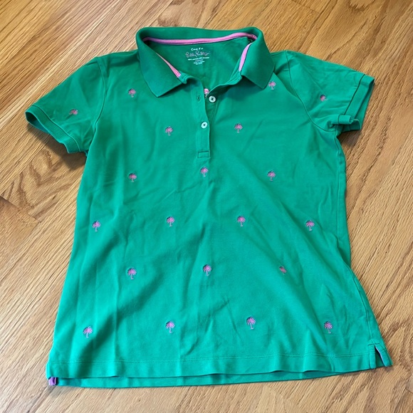 Lilly Pulitzer Tops - Lilly Pulitzer chic fit palm tree embroidered s/s green polo shirt size M